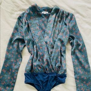 Superdown Revolve wrap bodysuit blouse XS
